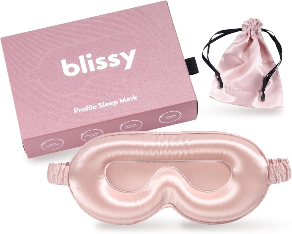 Blissy Silk Sleep Mask Profile – 100% Pure Mulberry Silk 22 Momme 6A Fibers Silk Eye Sleeping Mask for Women & Men for Total Blackout – Blindfold Silk Sleep Mask Side Sleeper Eye Cover (Pink)