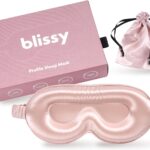 Blissy Silk Sleep Mask Profile – 100% Pure Mulberry Silk 22 Momme 6A Fibers Silk Eye Sleeping Mask for Women & Men for Total Blackout – Blindfold Silk Sleep Mask Side Sleeper Eye Cover (Pink)