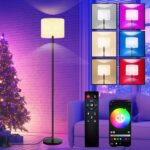 Smart Floor Lamp with APP & Remote Control – Dimmable RGB & White Light (3000K-6500K) for Living Room, Bedroom, Office – Modern Standing Lamp with 9W LED Bulb Included