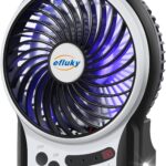 efluky 4.9-Inch Mini Desk Fan – 3 Speeds, Rechargeable Battery/USB Powered with LED Light, Quiet Portable Fan for Home, Office, Travel, Camping (Black)