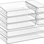 Criusia 8 Pack Drawer Organizer for Kitchen Gadgets, Large Clear Plastic Drawer Divider for Kitchen Accessories, Bathroom Organizers and Storage, Home Essentials for Makeup and Vanity Accessories