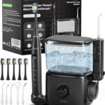 Professional Water Flosser & Electric Toothbrush Combo, 600ML Home Use Oral Irrigator for 10 Adjustable Water Pressure, 2 Cleaning Modes, 1+1 Brushing & Flossing for Complete Oral Care (Black)
