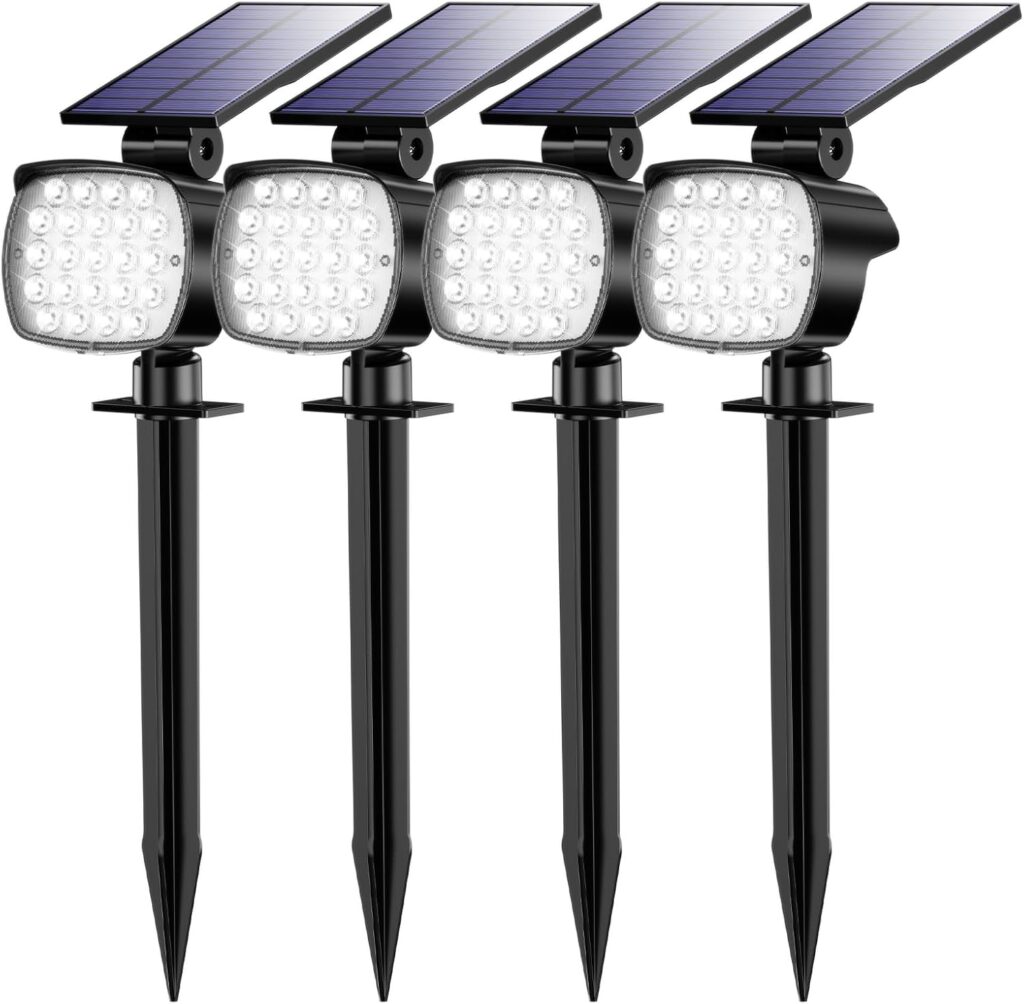hyrion Solar Spot Light Outdoor Waterproof IP65, 23 LED 3 Lighting Modes Solar Powered Garden Lights Landscape Lighting for Yard,Tree Lawn, Pathway 4 Pack Cool White