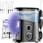 Water Dental Flosser for Teeth Cleaning with 1000ML Large Capacity and UV Storage, 10 Adjustable Pressure Electric Oral Irrigator with 7 Jet Tips, Gifts for Dental Health Seekers (Black)