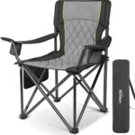 Outdoor Large Camping Chairs for Adults, Heavy Duty Camp Chair Support 800lbs, King Kong Folding Chairs with Padded and Pocket for Outside, Sports, Lawn, Built Durable and Reliable, Black