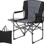 GarveeLife Oversized Directors Camping Chair, Portable Folding Chair for Adults Support 400 lbs, Heavy Duty Lawn Chair with Side Table, for Camping, Sports, Picnic, Beach, Fishing, 1 PCS, Black