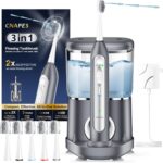Electric Toothbrush with Water Flosser Combo in One – Sonic Flossing Toothbrushes for Teeth Cleaning, Rechargeable,Portable Cordless Water Flosser for Adults, 17oz Large Tank, 3 Modes & 5 Brush Heads