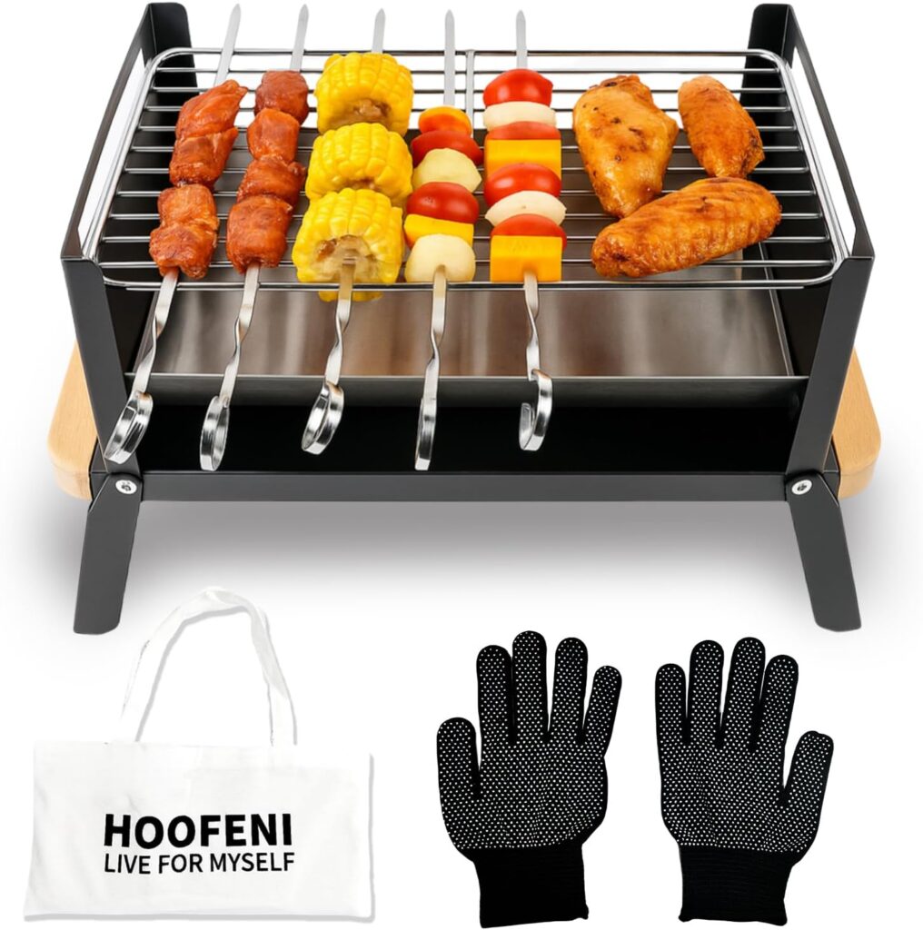 Portable Charcoal Grill with Wood Handle – Folding Tabletop BBQ, Portable Mini BBQ Grill, Compact Stainless Steel Grill for Outdoor Camping, Picnics & Backyard, Easy Setup & Clean