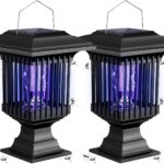 Qualirey 2 Pcs Solar Bug Zapper Outdoor with Stake Waterproof Mosquito Killer Lamp Lantern with White and UV Light Portable Cordless Mosquito Insect Zapper for Patio, Backyard, Garden, Camping