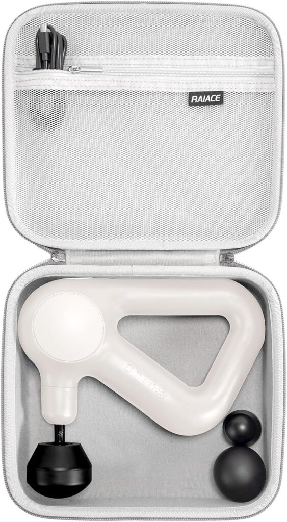 RAIACE Massage Gun Case, Hard Travel Storage Case Compatible with TheraGun Relief Percussion Massage Gun Device, Carrying Bag with Mesh Pocket for Cables and Other Accessories. (Case Only) – Gray