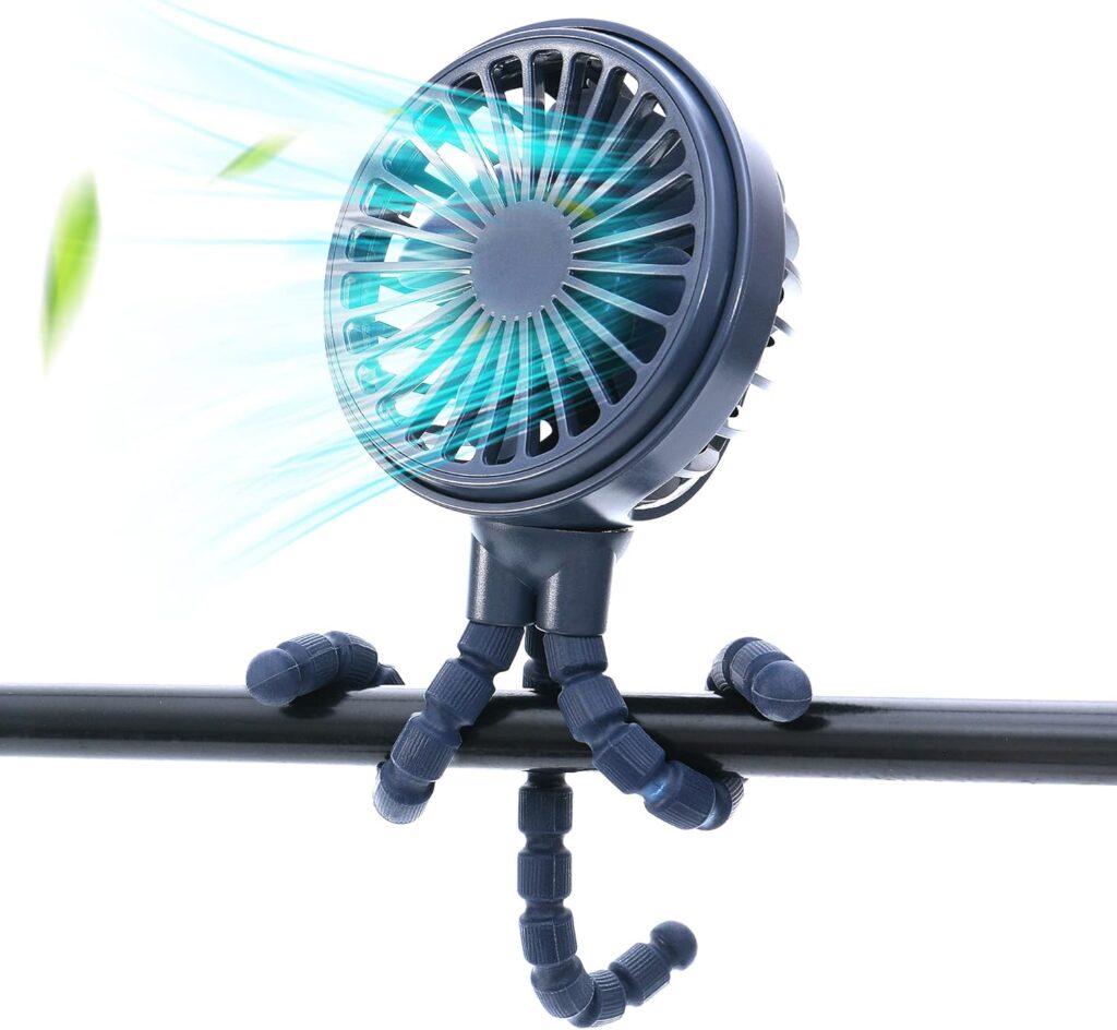 LAT Stroller Fan Flexible Tripod Clip On Fan,Portable Fan Car Seat Baby Fan with Flexible Tripod (Navy Blue)