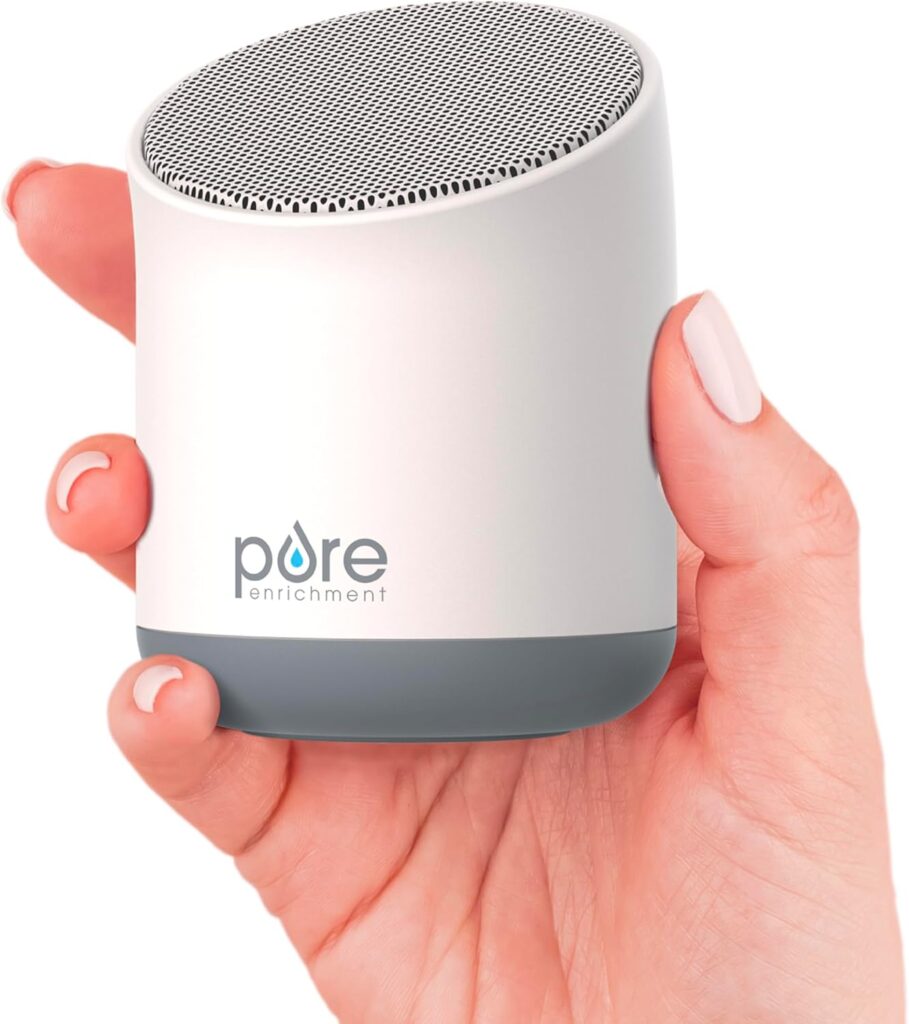 Pure Enrichment Wave Mini Travel Sound Machine – 6 Soothing Sounds Including White Noise, Seamless Loop Audio, Rechargeable Battery, 48 Hour Run Time, Optional Timer, and Storage Bag
