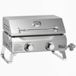 Tabletop Gas Griddle with Lid & Foldable Legs, 2-Burner BBQ Propane Flat Top Griddle, Portable Grill Stove for Outdoor Cooking Patio Party Camping Tailgating RV, Stainless Steel, GS318