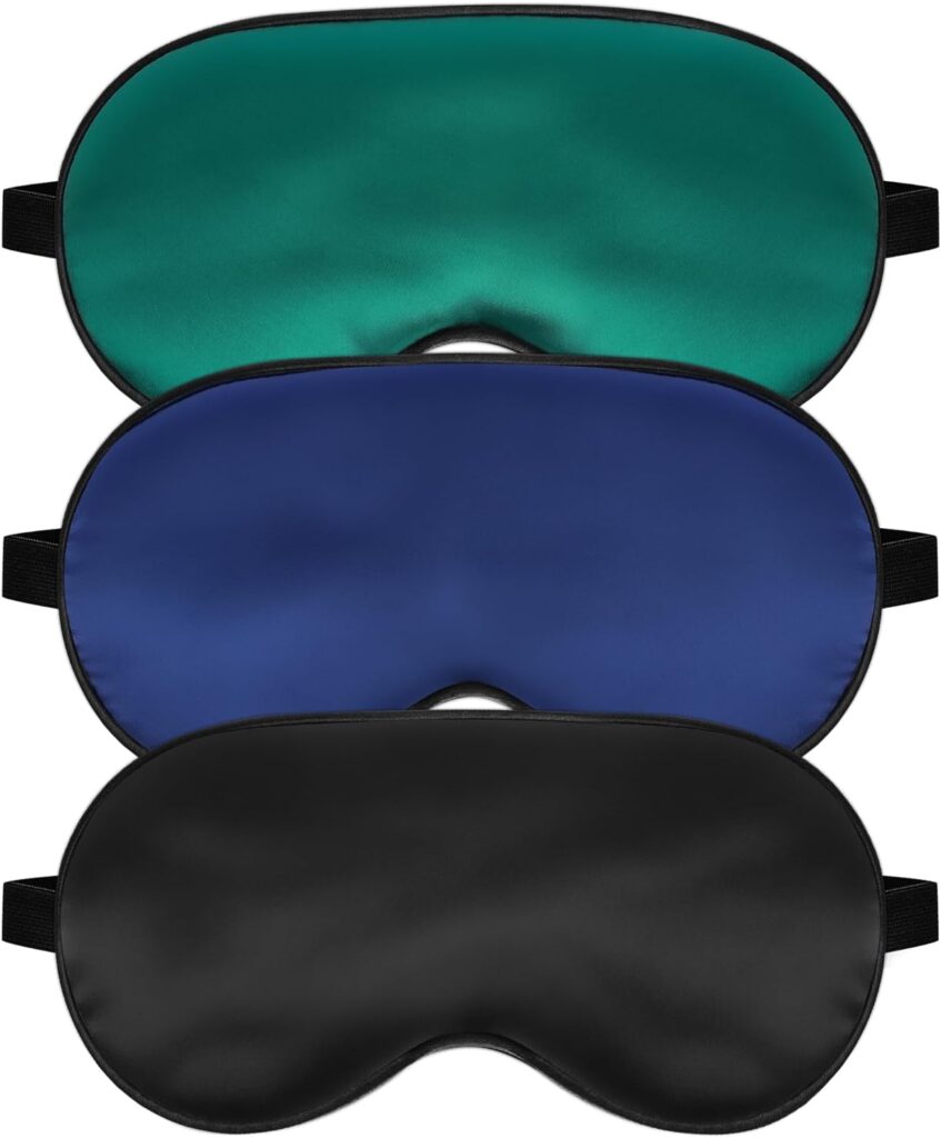 Silk Sleep Mask for Sleeping with Adjustable Strap, Satin Blackout for Men&Women, Comfortable Blindfold Eyeshade for Night Sleep (Black,Blue,Green)