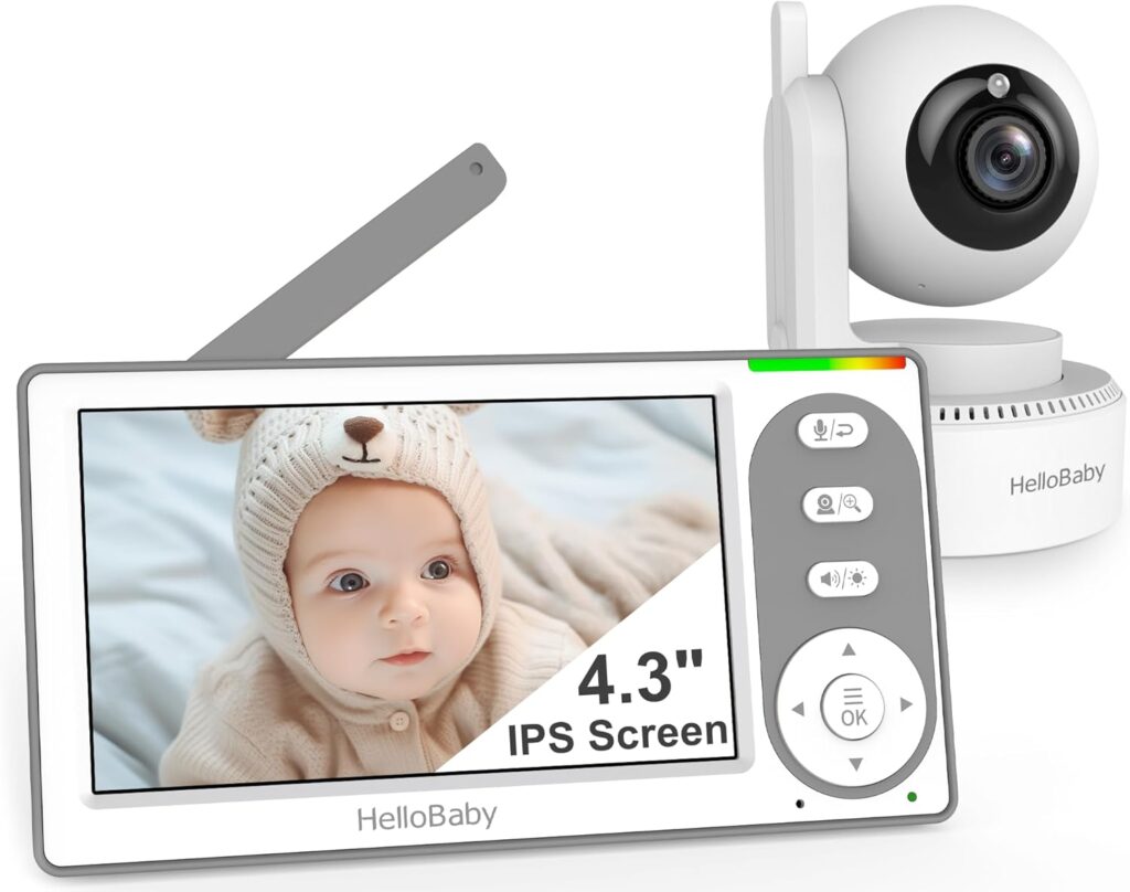 HelloBaby 4.3” Video Baby Monitor with 30 Hours Battery, Remote Pan-Tilt-Zoom Baby Monitor No WiFi, Baby Monitor with Camera and Audio, Night Vision, ECO Mode, Two-way Talk, 8 Lullabies, 1000ft Range