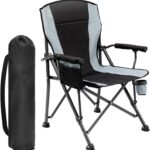 Oversized Folding Camping Chair for Adults, Supports 450 LBS Camping Chairs, Heavy Duty Camping Chair with Side Pockets, Foldable Outdoor Chair for Camping, Beach, Fishing, Hiking, Black-Gray
