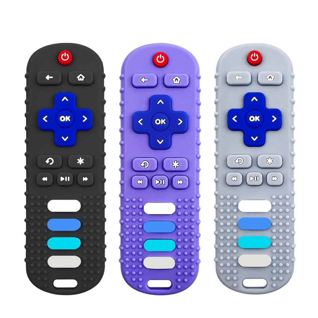 3Pcs Silicone Teething Toys, Remote Control Shape Teethers for Babies Remote Teething Toys, Silicone TV Remote Teether BPA Free/Dishwasher/Refrigerator Safe