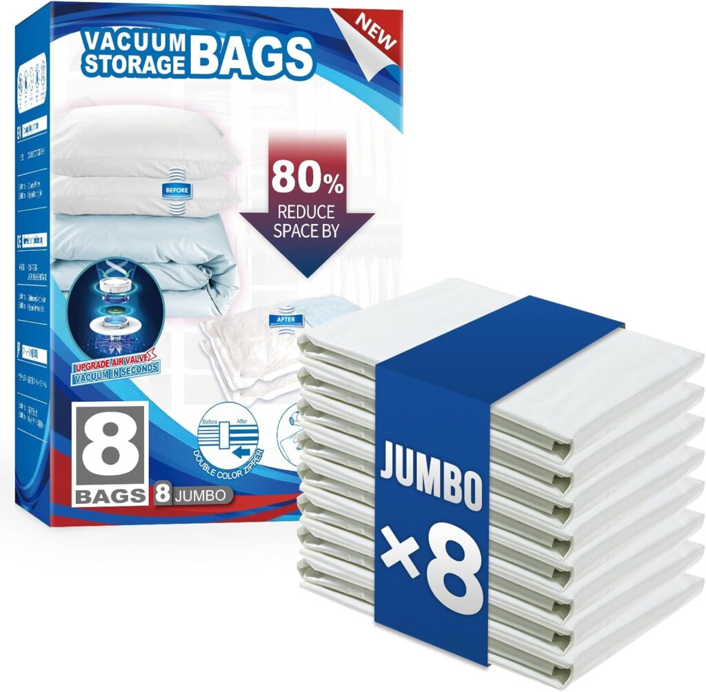 TAILI 8 Pack Vacuum Storage Bags for Comforter and Blankets, Jumbo Vacuum Seal Bags for Bedding 40×31 Inch, Space Saver Bags for Clothes, Pillows, Saving More Closet Space