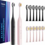 2 Pack Electric Toothbrush Set, Comes with 12 Brush Heads & 2 Electric Toothbrush,5 Modes with 2 Minutes Built in Smart Timer, One Charge for 60 Days, 38000 VPM Motor,Black and Pink.