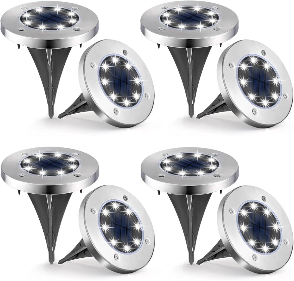 UFOND 8 Pack Solar Ground Lights, Outdoor Waterproof Garden Light Decor, Disk Solar Deck Light, Landscape Lighting for Patio Pathway Yard,Outdoor Lights (Cold White)