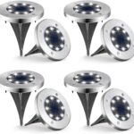 UFOND 8 Pack Solar Ground Lights, Outdoor Waterproof Garden Light Decor, Disk Solar Deck Light, Landscape Lighting for Patio Pathway Yard,Outdoor Lights (Cold White)