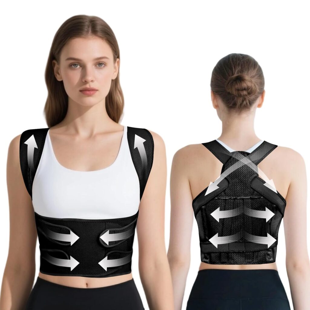Back Brace Posture Corrector for Women and Men, Adjustable Shoulder Straightener Full Lumbar Support Belt, Upper and Lower Back Pain Relief, Scoliosis Hunchback Hump Thoracic Spine Corrector (Black L)