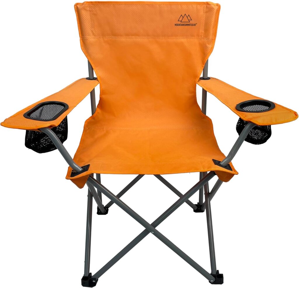 Anytime Chair for Camping, Sports, and The Outdoors w/Carry Bag, Camping Chairs for Adults, Folding Chair for Outside, (by Caddis Sports) (1, Orange)