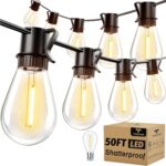 Torkase 50FT Outdoor String Lights LED, S14 Shatterproof Bulbs (15+1), Waterproof Dimmable Patio Lights for Backyard, Porch, Garden – Connectable Commercial Grade