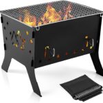 Odoland Camping Grill Portable Folding Charcoal Grills Backpacking BBQ Grill Campfire Grill with Carry Bag for Outdoor Cooking Hiking and Picnic