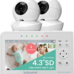 Babysense Baby Monitor with 2 Cameras and Audio 4.3″, Non Wifi Baby Monitor, Dual Split Screen, Portable Double Sleep Video Monitoring, Auto Night Vision & Light, Lullabies & White Noise Two-Way Audio