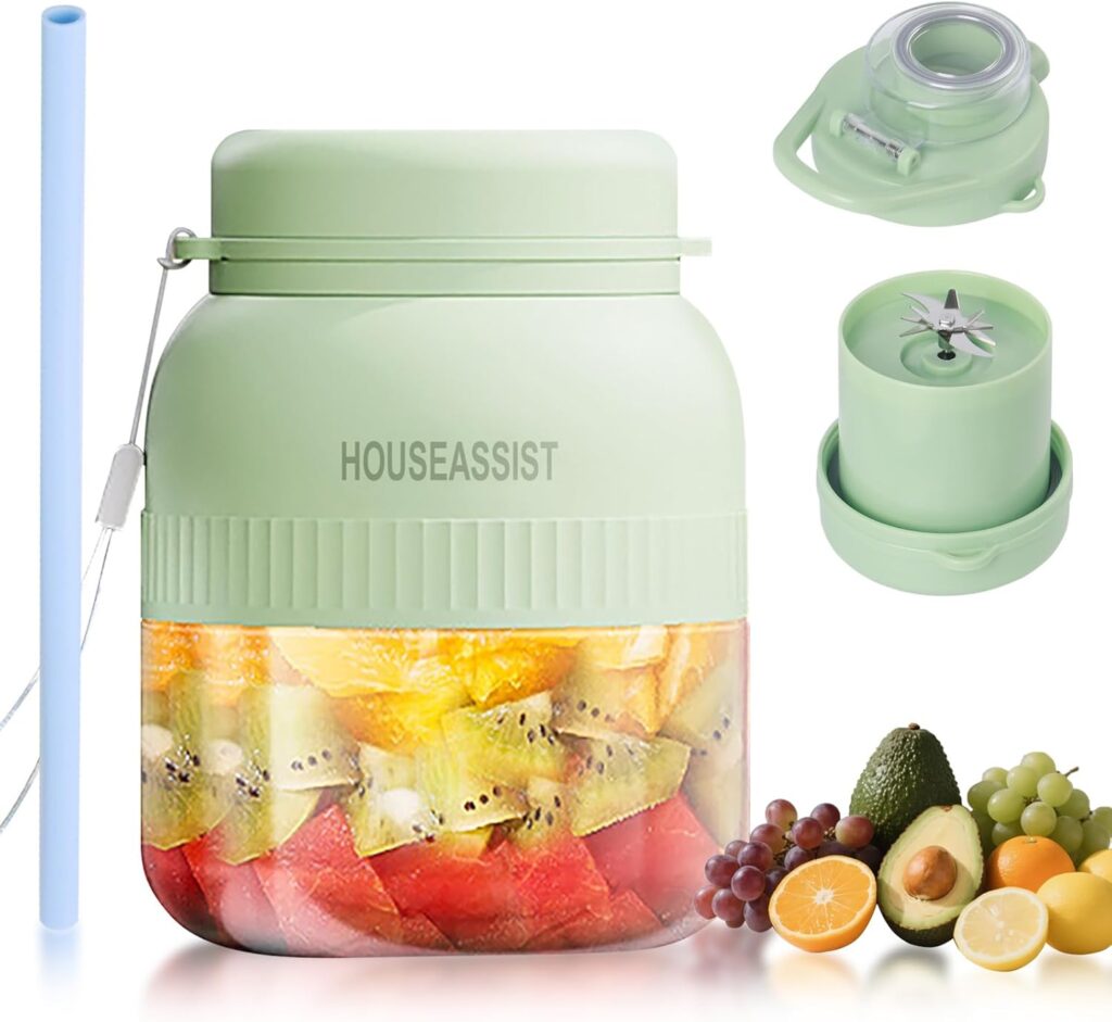 Portable Blender Personal blenders, 20oz Mini Blender for Shakes and Smoothies, Strong Cutting Power with 10 Blades, 600Ml Traveling Fruit Veggie Juicer Cup for Home, Sport, Office, Camping