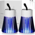 2 Pcs Electric Bug Zapper Bulk Rechargeable Mosquito Killer Fly Zapper Mosquito Trap Outdoor Portable Lamp with USB and Hanging Loop for Home Camp Insect, up to 6 Hours of Battery