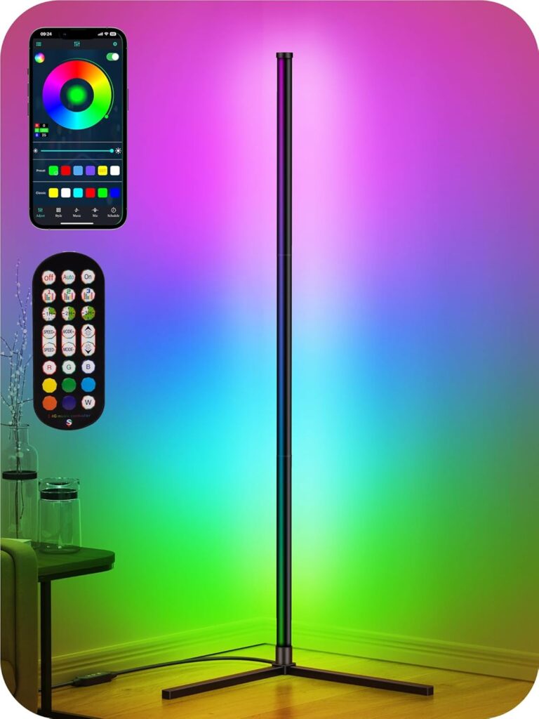 LED Corner Lamp, RGB Corner Floor Lamp with APP and Remote Control, 16 Million Colors & 68+ Scene Color Changing Ambience Light with Music Sync for Living Room, Bedroom, Gaming Room