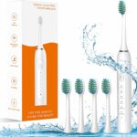 Waterproof Sonic Electric Toothbrush for Adults – 6 Modes with Pressure Sensor, Smart Timer，Rechargeable Toothbrushes with 4 Brush Heads,Whitening & Sensitive Teeth Care ，30 Days Long Battery Life
