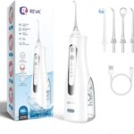 Reva Cordless Oral Irrigator – 4 Modes Water Flosser for Teeth Cleaning, 300ML Reservoir, 360° Nozzle, IPX7 Waterproof, 2000mAh Rechargeable Battery, 4 Jet Tips, Smart Memory Function (M149 – White)