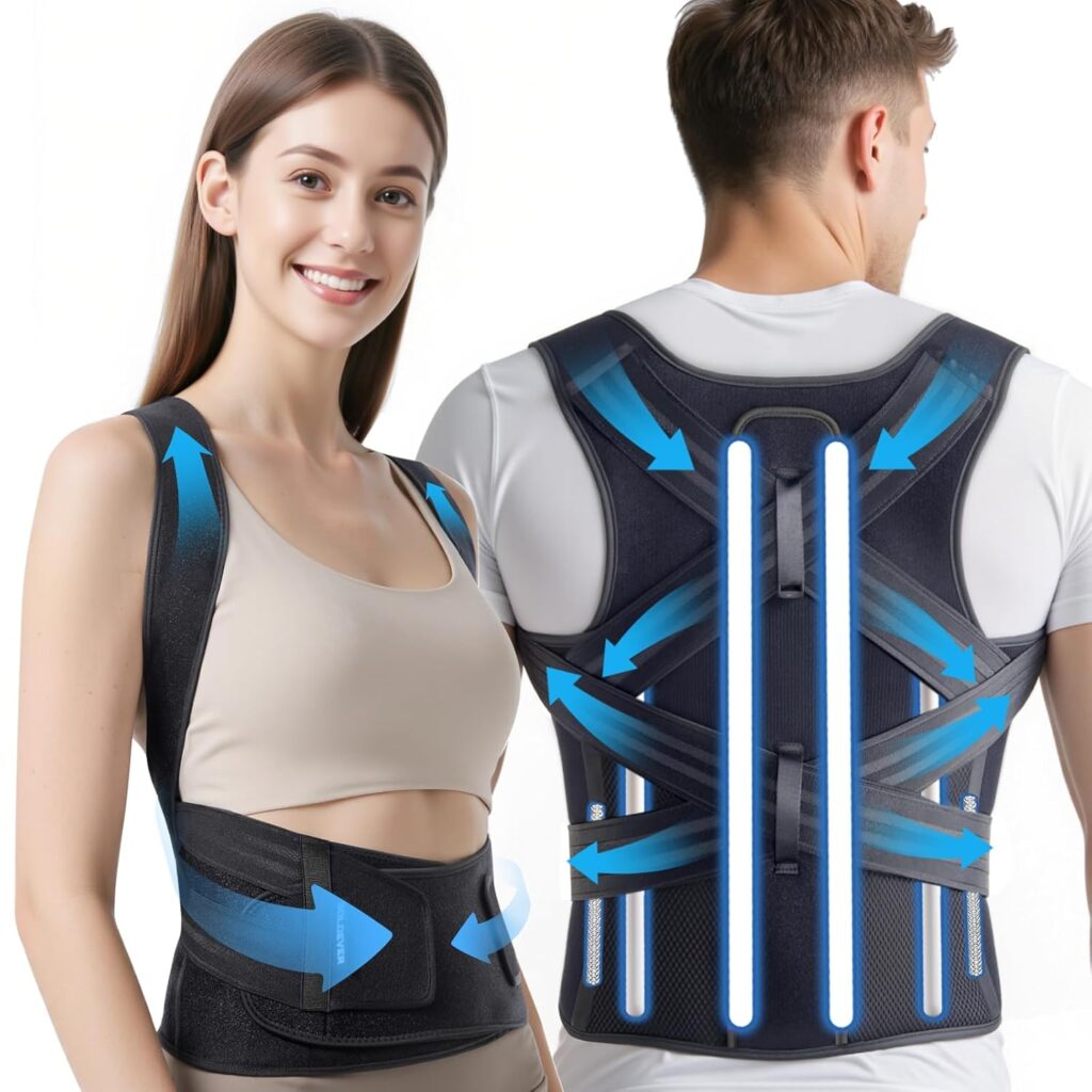 Posture Corrector for Women & Men, [Upgraded Support & Breathable Mesh] Adjustable Back Brace, Full Back Support, Shoulder Straightener for Back Pain Relief, Scoliosis, Hunchback & Spine Alignment