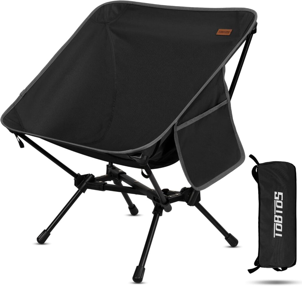 TOBTOS Ultralight Camping Chair, Portable Folding Backpacking Chair, Compact Camping Chair with Carry Bag for Outdoor Camp Hiking Backpack Beach Travel (Black)