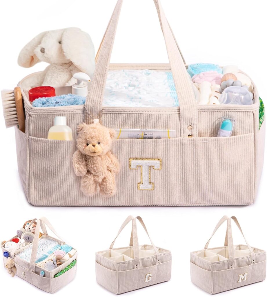 SFYBYHEART Initial Personalized Baby Diaper Caddy Organizer, Baby Storage Basket for Diapers and Baby Wipes, Shower Gfit for Baby, Nursery Diaper Organizer, Portable Baby Organizers and Storage