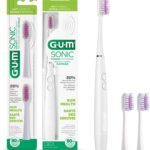 GUM Sonic Powered Toothbrush, Tapered Bristles Clean Below The Gumline, Bundle, White, 1 Handle(1ct) + 2 Refills(2ct. 1pk)