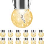 Solar Outdoor Lights Decorative 12 Pack, Hanging Solar Garden Lights Waterproof, Solar Powered Globe Cracked Glass Ball Lantern for Yard Patio Fence Tree Umbrella Holiday Decoration, Warm White