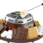 Nostalgia Tabletop Indoor Electric S’mores Maker – Smores Kit With Marshmallow Roasting Sticks and 4 Trays for Graham Crackers, Chocolate, and Marshmallows – Movie Night Supplies – Brown