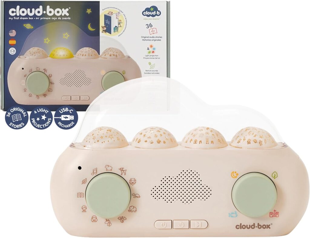 Cloudb Cloudbox My First Dreambox (English/Spanish) Storyteller Sound Machine | 36 Stories, 8 Melodies, 8 White Noises, 4 Light Projections | Star Projector Night Light, Rechargeable, Baby Essentials