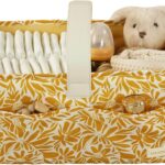 Floral Baby Diaper Caddy Organizer, Nursery Storage Basket For Newborn Essentials and Diaper Changing Station, Baby Shower Gifts(Yellow)