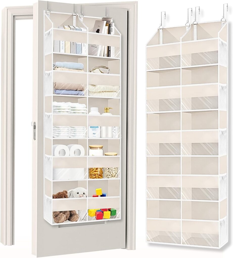 Over the Door Organizer 5 Tiers,Extra Large Behind Door Storage of 10 Compartments,80 lbs Weight Capacity Over the Door Storage, Door Hanging Organizer for Closet, Diaper Organizer, Beige