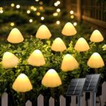 OZS 2PK 32LED 55FT Mushroom Solar Garden Lights Outdoor, Solar String Lights Waterproof with 8 Lighting Modes, Solar Garden Decor for Outside, Pathway Light for Yard Decoration (Warm White)