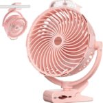 10000mAh Clip on Fan, 8-Inch Golf Cart Fan Rechargeable with LED Light, 9 Speeds Strong Airflow, Ultra Quiet, 30Hrs Runtime, 360° Rotation, Cooling for Bed Camping Office Desk Dorm, Pink