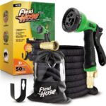 Flexi Hose PLUS with 8 Function Nozzle Expandable Garden Hose, Lightweight & No-Kink Flexible Garden Hose, 3/4 inch Solid Brass Fittings and Double Latex Core, 50 ft Black