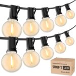 RTTY Outdoor String Lights 100ft, G40 Led Patio Lights with 52pcs Bulbs,Waterproof Shatterproof Dimmable Hanging Globe Outdoor Lights for Porch Cafe Bistro Backyard Gazebo Balcony Party, 2700K