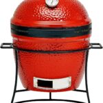 Kamado Joe Joe Jr 13.5-inch Portable Ceramic Charcoal Grill with Grill Stand, Stainless Steel Cooking Grate, Heat Deflectors and Ash Tool in Red, Model KJ13RH