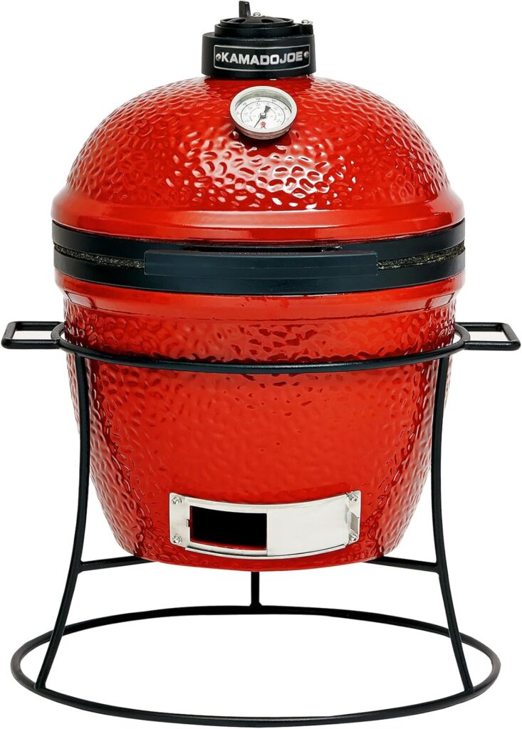 Kamado Joe Joe Jr 13.5-inch Portable Ceramic Charcoal Grill with Grill Stand, Stainless Steel Cooking Grate, Heat Deflectors and Ash Tool in Red, Model KJ13RH